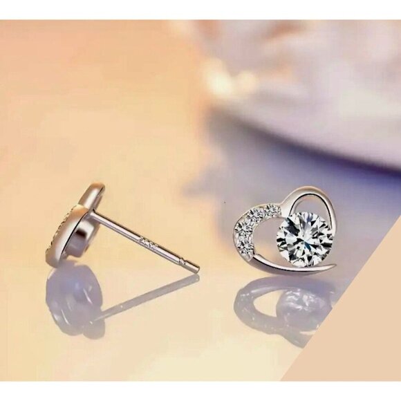 Sterling Silver Heart Earrings - Picture 2 of 4